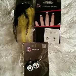 Pittsburgh Steelers Earrings and Fingernail Tattoo